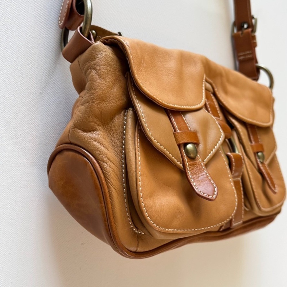 LUCE Leather Hobo Handbag Purse Shoulder Bag Brown‎ Tan Zip Closure Boho - Picture 6 of 16